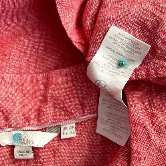 Boden Linen Dress V-Neck Red Orange (8) - Picture 6 of 7